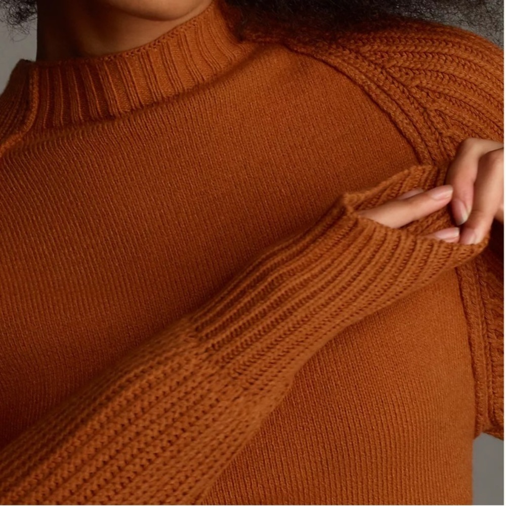 NEW Maeve Mock-Neck Raglan Honey Ribbed Sleeve Pullover Sweater Size XS - Picture 4 of 10